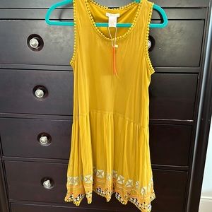 Mustard tulle Embroidered tank dress.